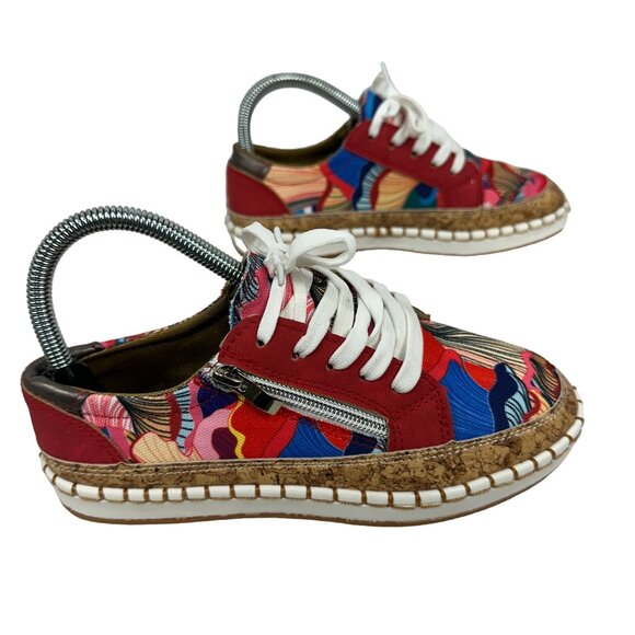 Colorful Cork Sole Floral Print Sneakers White Laces Side Zippers Womens Sz 5.5 - Picture 5 of 10